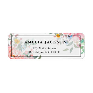 Étiquette Aquarelle rose Floral Moderne Adresse de retour La