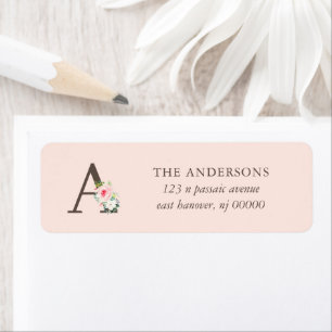Étiquette Aquarelle rose Monogramme floral