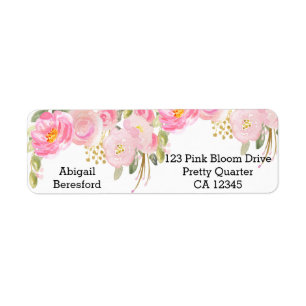 Étiquette Aquarelle rose or Floral Adresse de retour Label