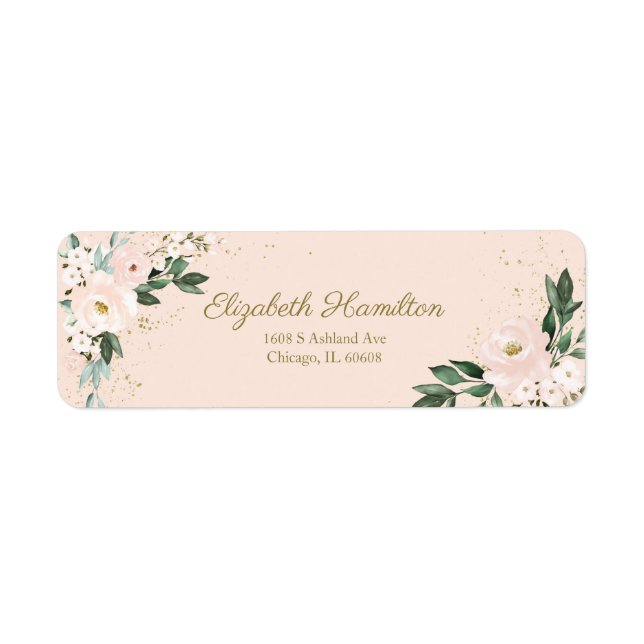 Étiquette Aquarelle rose pâle Bouquet floral élégant (Devant)