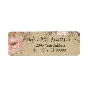 Étiquette Aquarelle rose pâle Kraft Moûlée Rose or Floral