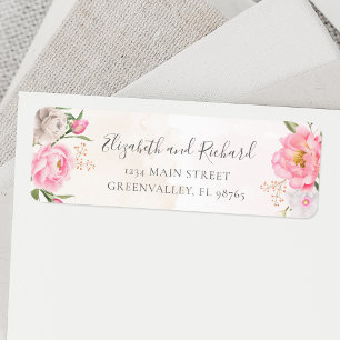 Étiquette Aquarelle rose Peine florale Elégante Adresse