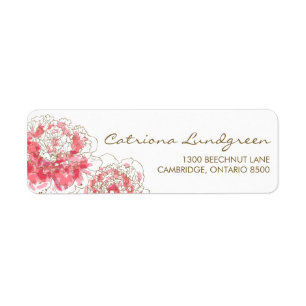 Étiquette Aquarelle rose Peonies Chic Adresse de retour Étiq
