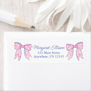 Étiquette Aquarelle rose Polka Point Bow Adresse de retour