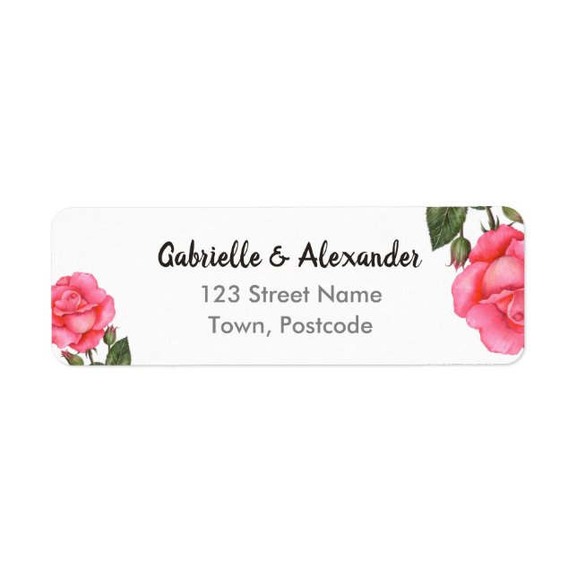 Étiquette Aquarelle rose rose Mariage d'art végétal (Devant)