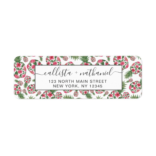 Étiquette Aquarelle rose vert Motif d'ananas Floral (Devant)