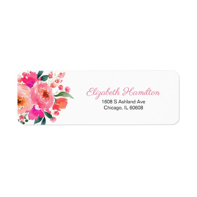 Étiquette Aquarelle rose vif Bouquet floral élégant (Devant)