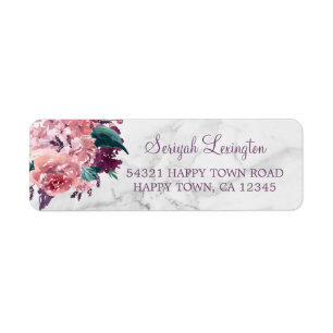 Étiquette Aquarelle rose vintage Marbre floral
