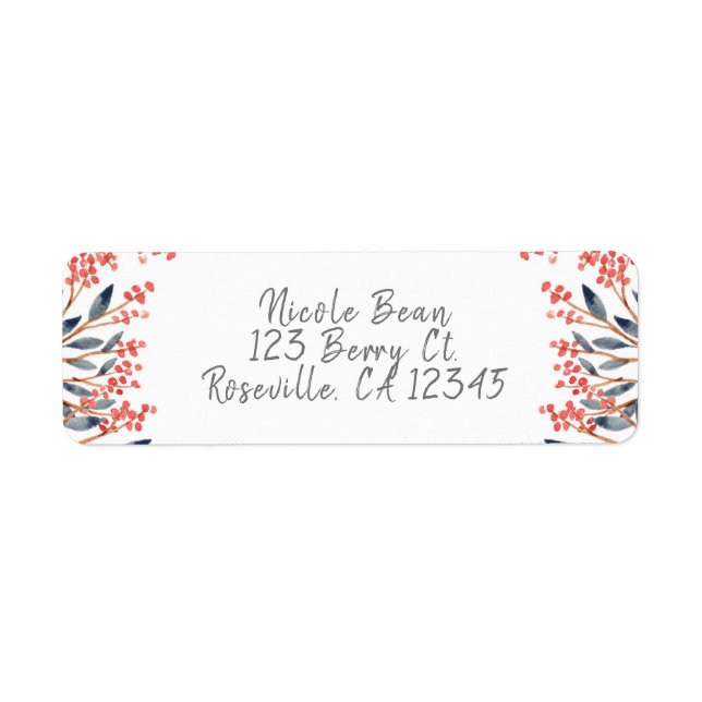 Étiquette Aquarelle Rouge Berries d'hiver Noël (Devant)