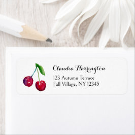 Étiquette Aquarelle Rouge Cerises Cute Coquette Adresse