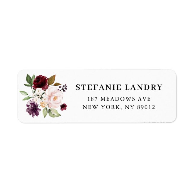 Étiquette Aquarelle rouge et violet automne Bouquet floral (Devant)