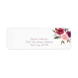 Étiquette Aquarelle rustique Bourgogne rose marsala Florales