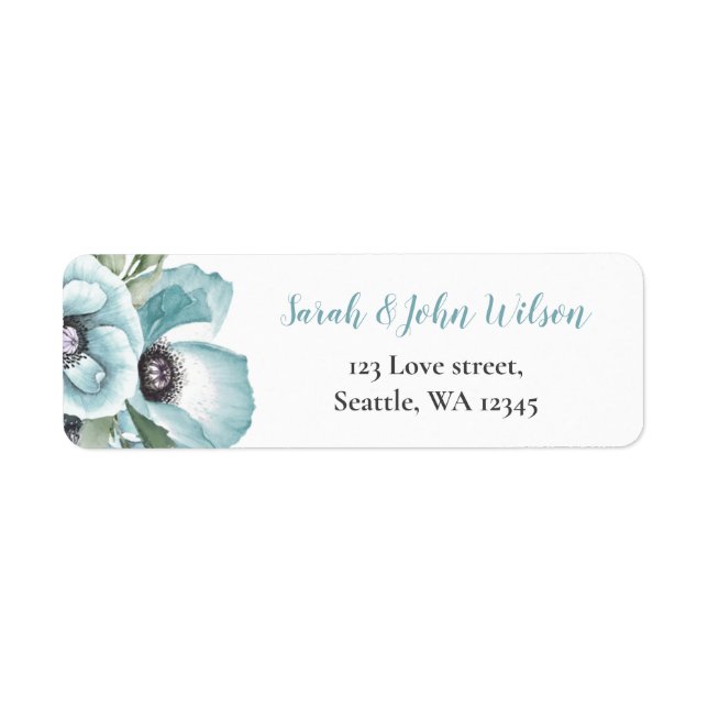 Étiquette Aquarelle rustique Floral Dusty Mariage bleu (Devant)