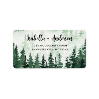 Étiquette Aquarelle Rustique Green Forest Adresse de retour