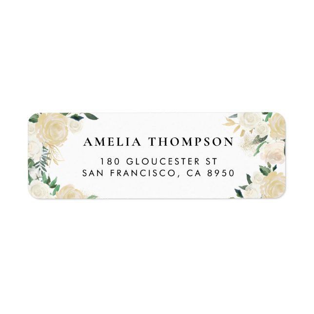 Étiquette Aquarelle rustique Pale Peonies avec Accents Or (Devant)