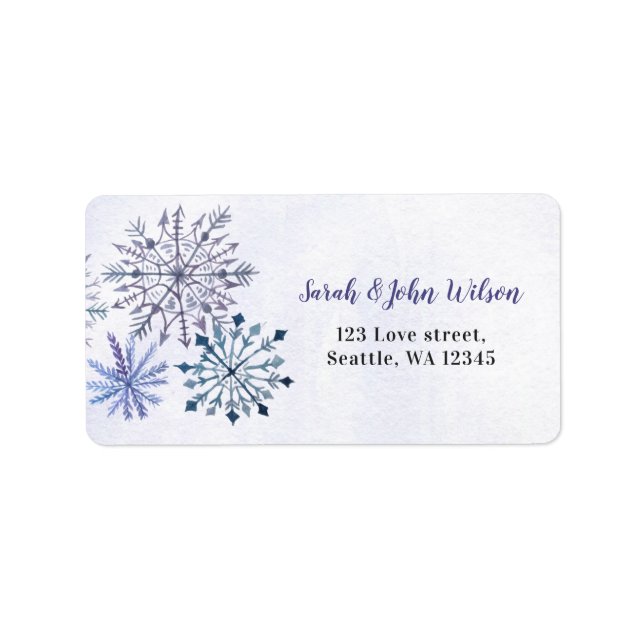 Étiquette Aquarelle rustique Snowflakes Blue Winter Wedding (Devant)