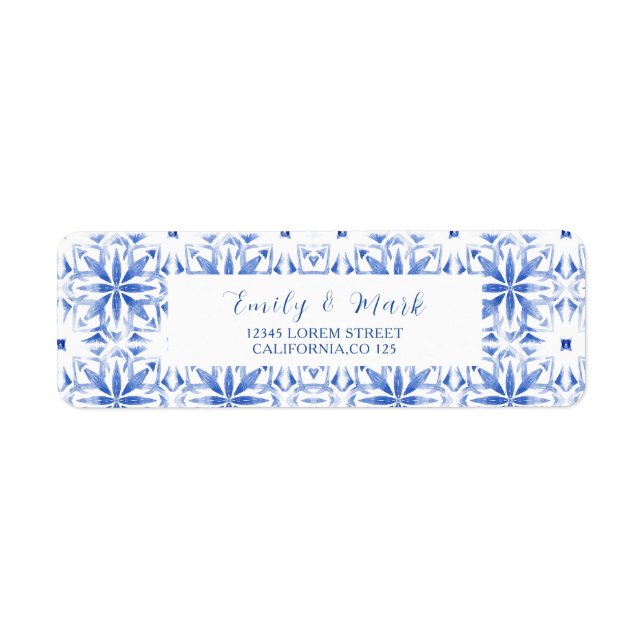 Étiquette Aquarelle Santorini Grèce mariage adresse de retou (Devant)