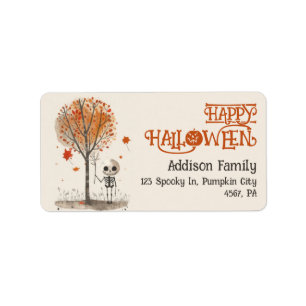 Étiquette Aquarelle Skeleton Happy Halloween mignonne Adress