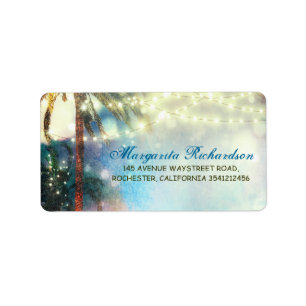 Étiquette Aquarelle String éclaire Palms Beach Mariage