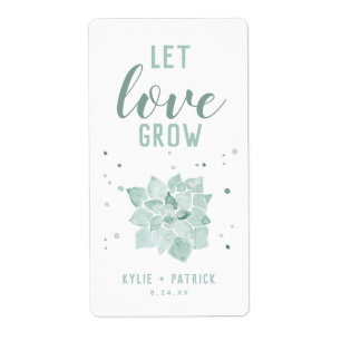 Étiquette Aquarelle Succulents laisser l'amour grandir maria