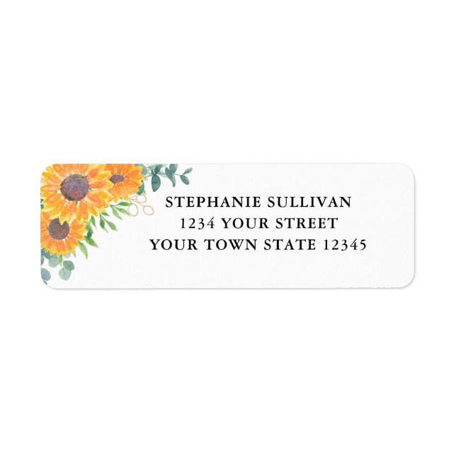 Étiquette Aquarelle Sunflower Eucalyptus Adresse (Devant)