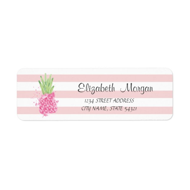 Étiquette Aquarelle tendance fille ananas, rayures (Devant)