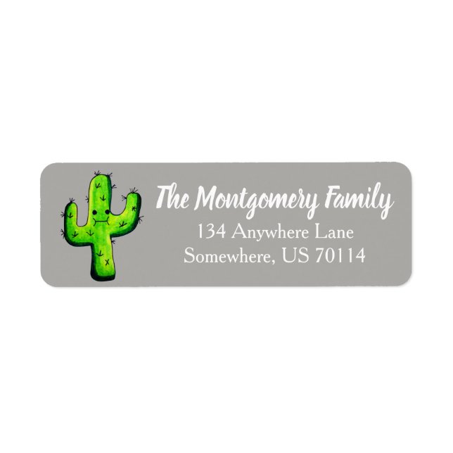 Étiquette Aquarelle tendance Kawaii Cactus (Devant)