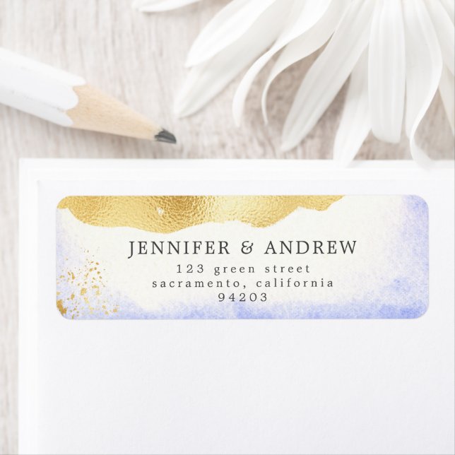Étiquette Aquarelle transparente Gold Foil Adresse de retour (En situation)