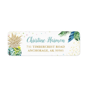 Étiquette Aquarelle Tropical Pineappal Beach Adresse de reto
