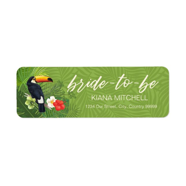 Étiquette Aquarelle Tropical Toucan Bride-to-Be Green ID577 (Devant)