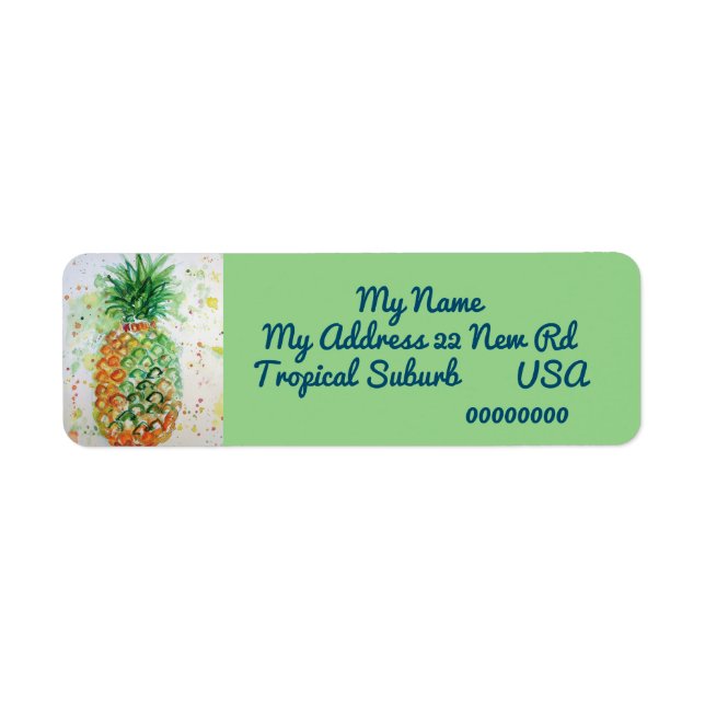 Étiquette Aquarelle tropicale ananas Adresse de retour (Devant)