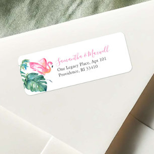 Étiquette Aquarelle tropicale Flamant rose rose mignon