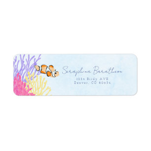 Étiquette Aquarelle Tropicale Sous La Mer Poisson Clown