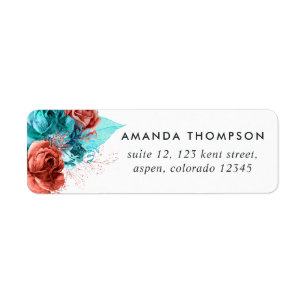 Étiquette Aquarelle turquoise et corail Floral