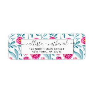Étiquette Aquarelle Turquoise rose vif Motif Floral été
