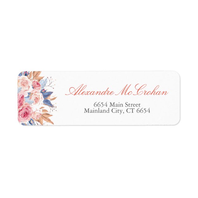 Étiquette Aquarelle Typographie Florale Adresse de retour La (Devant)