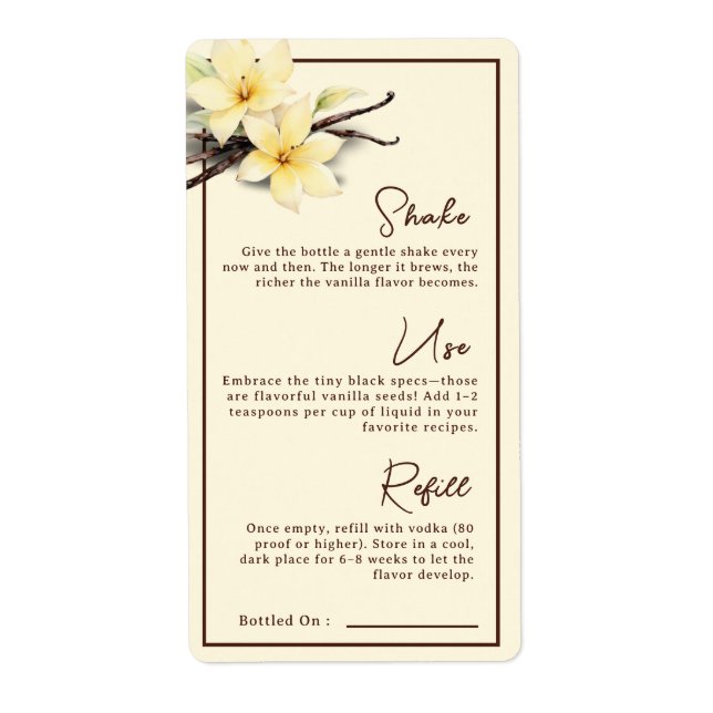 Étiquette Aquarelle Vanilla Extrait Instruction maison (Devant)