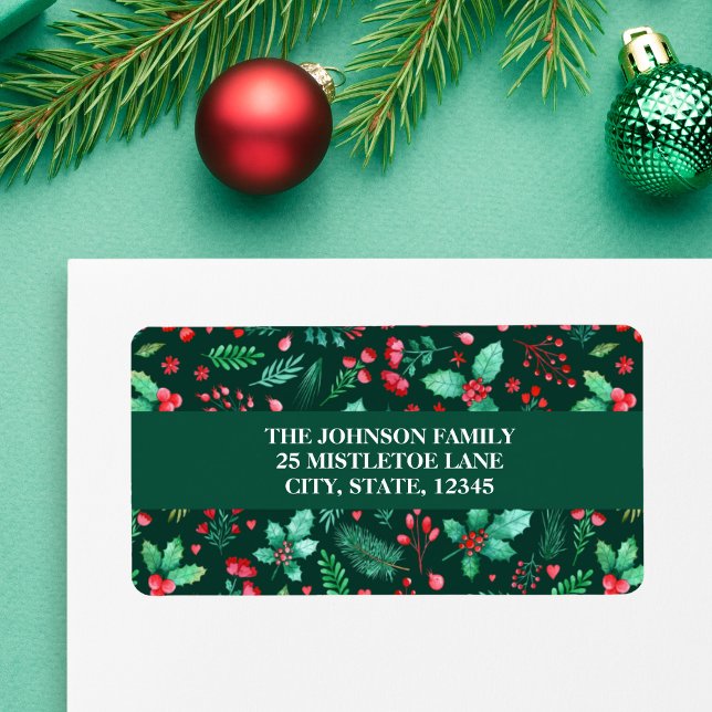 Étiquette Aquarelle Verdure Botanique Floral Noël (Watercolor Greenery Christmas Label)