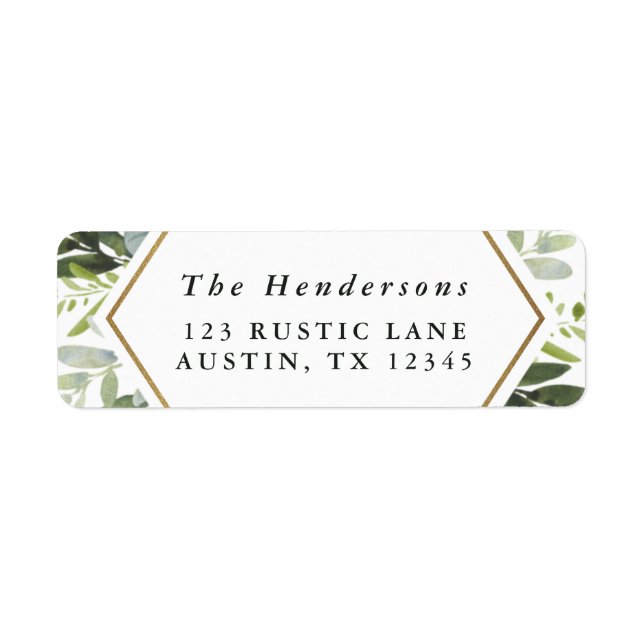 Étiquette Aquarelle Verdure Or Hexagon Retutt Adresse (Devant)