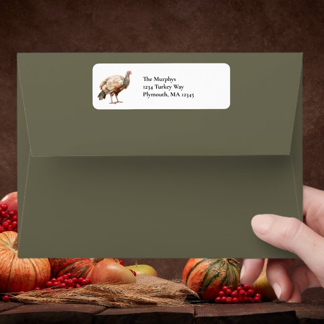 Étiquette Aquarelle verte coupée Turquie Thanksgiving Retour (Créateur téléchargé)