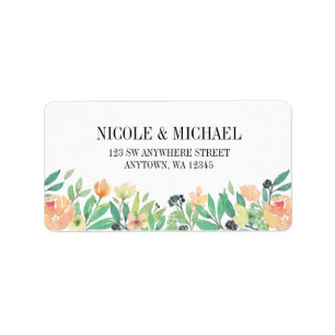 Étiquette Aquarelle verte délicate Peine rose et feuille