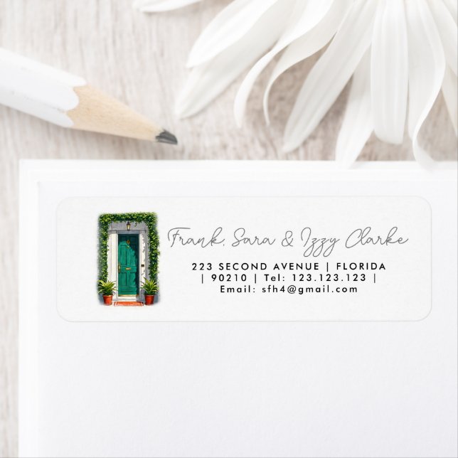 Étiquette aquarelle verte porte d'entrée élégante (En situation)