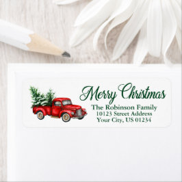 Étiquette Aquarelle Vintage Camion Noël Adresse de retour