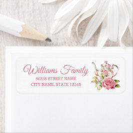 Étiquette aquarelle vintage fleuri rose teapot baby shower