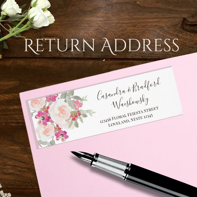 Étiquette Aquarelle vintage Florale Rose fille Mariage Coupl (Créateur téléchargé)