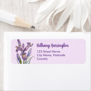 Étiquette Aquarelle violet Iris noir blanc Pois
