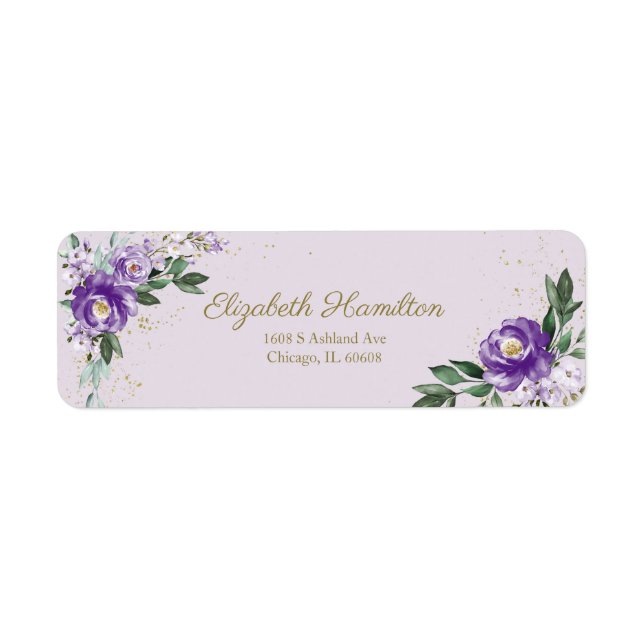 Étiquette Aquarelle violette Lavande Bouquet floral Élégant (Devant)
