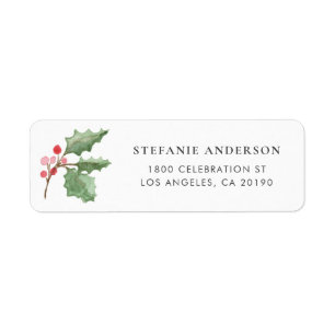 Étiquette Aquarelle Whimsical Holly Berry Holiday