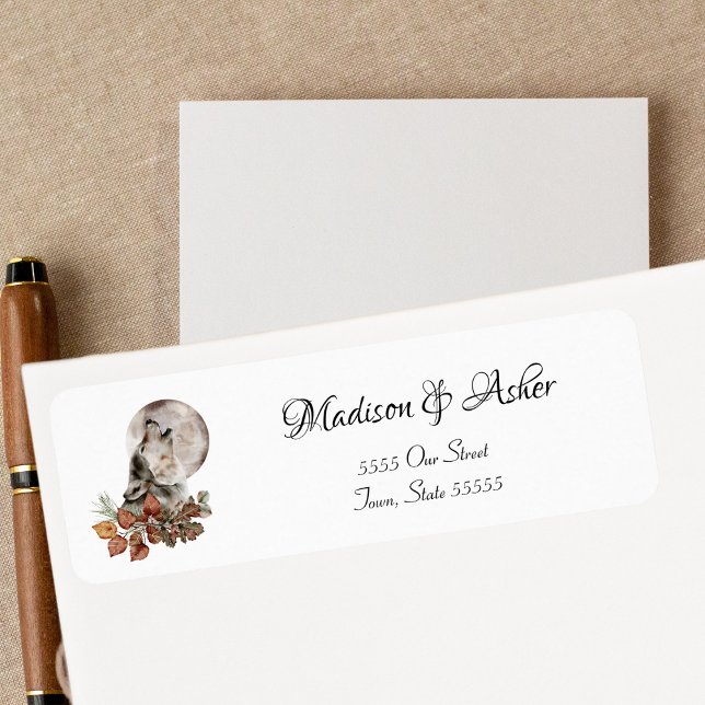 Étiquette Aquarelle Wolf hurlant à la lune Leaves d'automne (Créateur téléchargé)