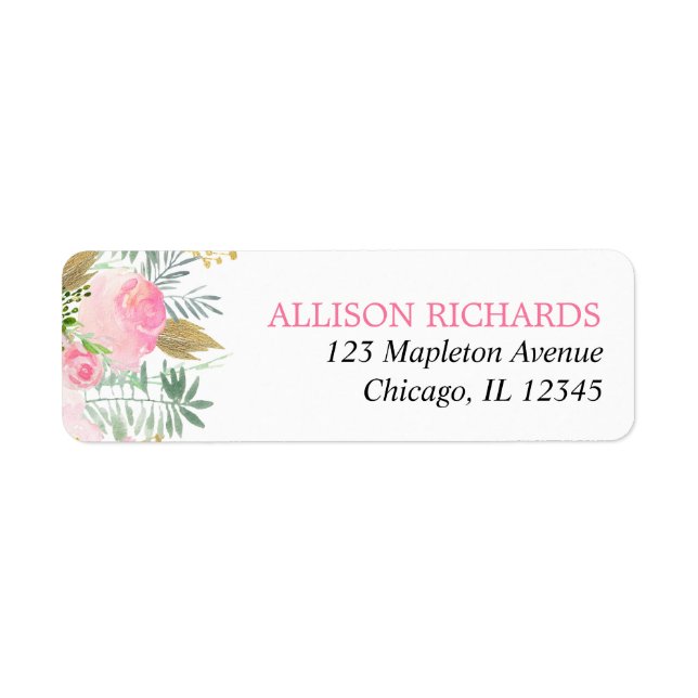 Étiquette Aquarelles florales rose or élégant (Devant)